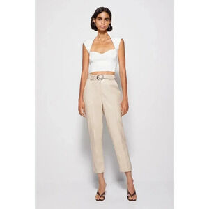 Jonathan Simkhai NWT Pauline Vegan Leather Belted Crop Pant in Moonstone Size 0‎